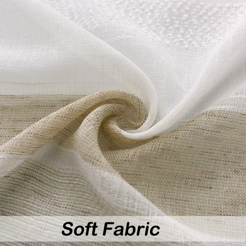 Central Park Beige and White Kitchen Window Curtain Valance Vertical Stripe Sheer Boucle Linen Window Curtain, Living Room Decorative Rod Pocket (54" W x 15" L) Rustic Living Panels - Image 5